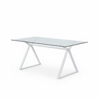 Tavolo da pranzo 150×90 cm in vetro temperato con gambe a cavalletto bianche Skylar