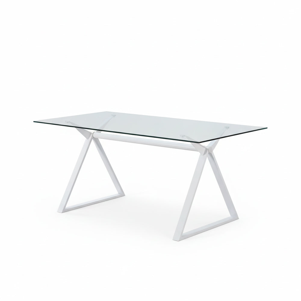 Tavolo da pranzo 180×90 cm in vetro temperato con gambe a cavalletto bianche Skylar