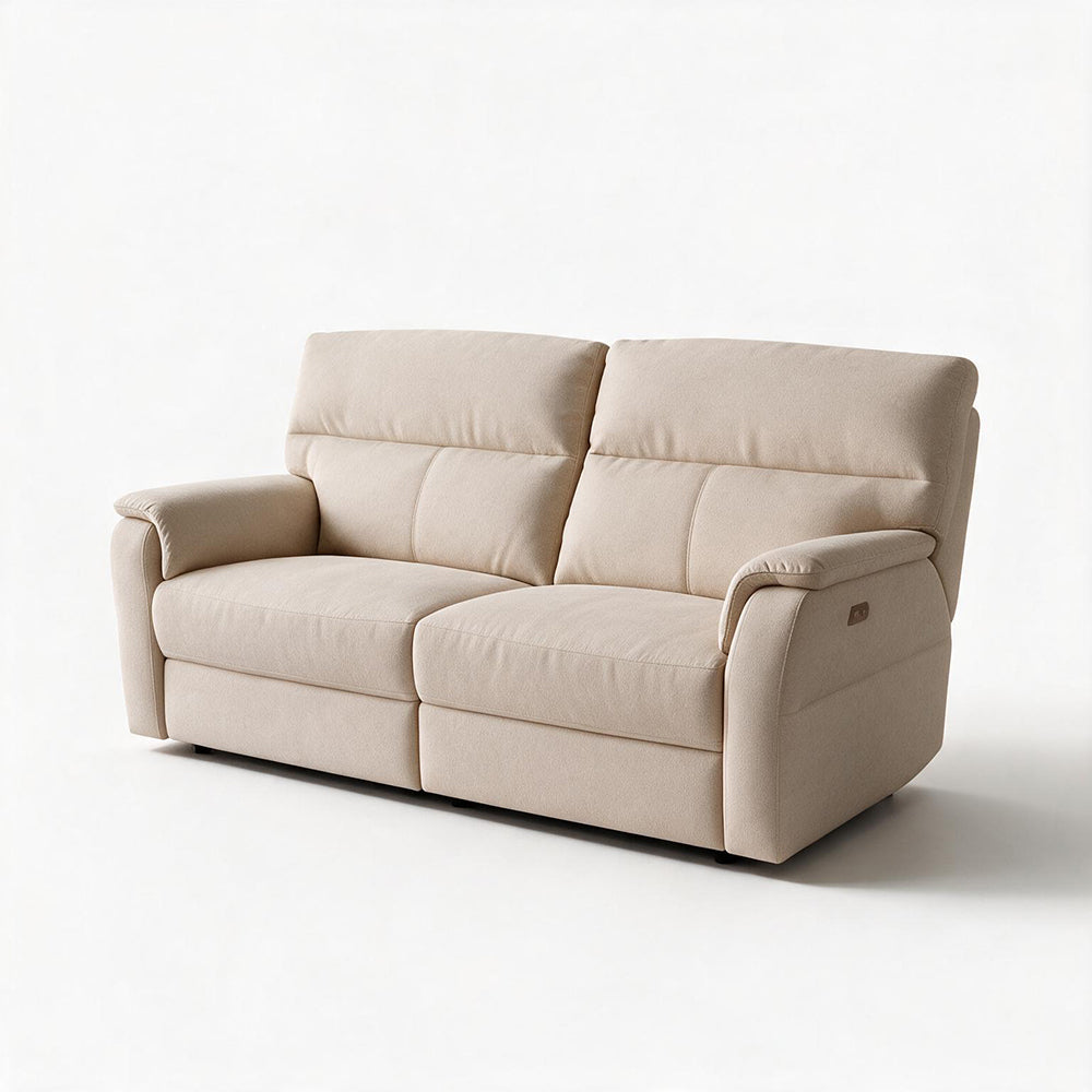 Divano relax 3 posti con 2 recliner elettrici in tessuto idrorepellente beige Alice