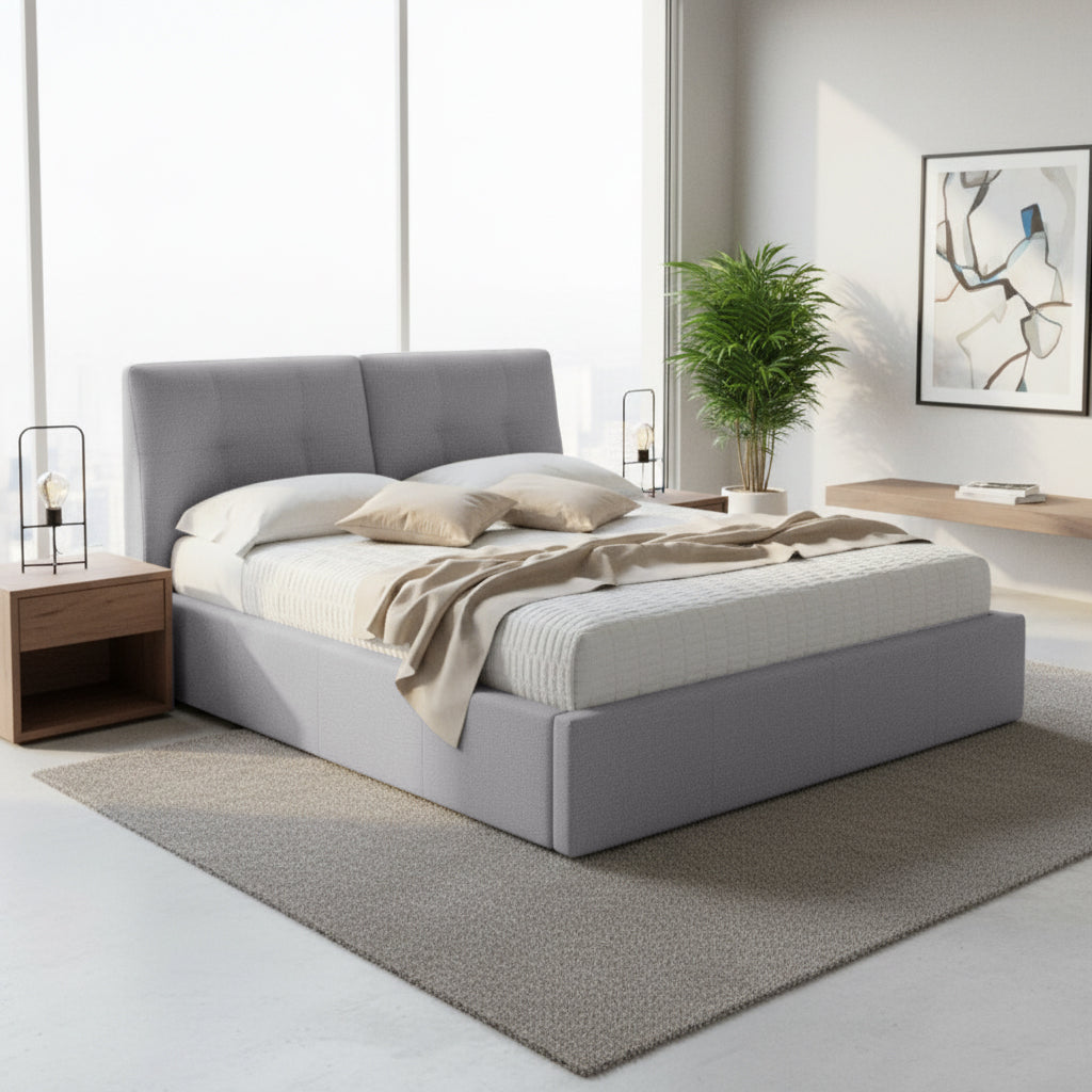 Letto matrimoniale con contenitore tessuto grigio Melia
