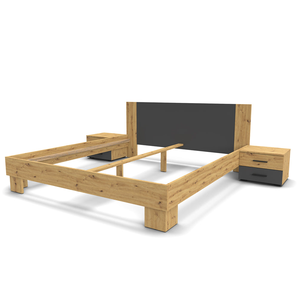 MERIA DOPPELBETT 180 CM MIT NACHTTISCHEN ANTHRAZIT/EICHE