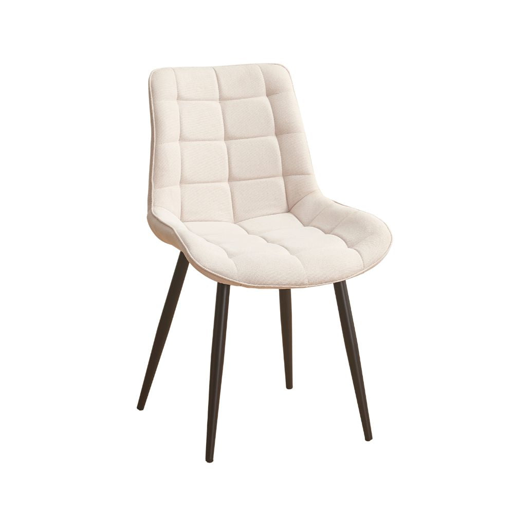Set 4 sedie in tessuto beige con trama geometrica e struttura in metallo nero Mika