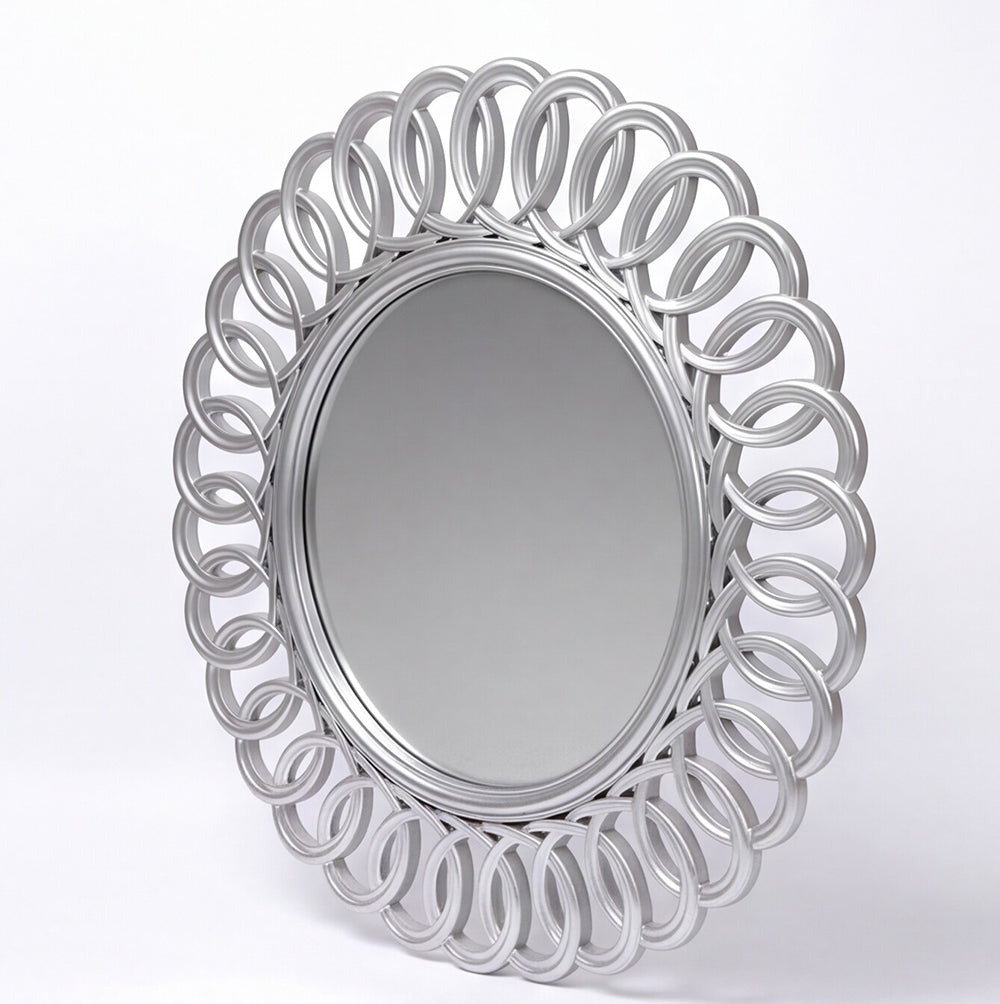 Specchio decorativo rotondo da parete 60x60 cm con cornice ad anelli concatenati silver MR741
