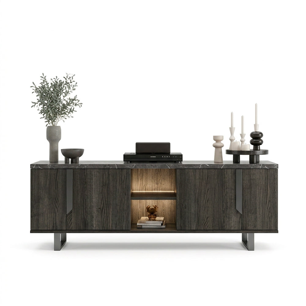 Mobile porta TV con 4 ante colore palissandro nero 165x49x60h cm - Zaira