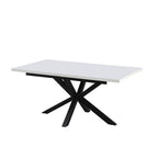 Ausziehbarer Tisch mit weißer Tischplatte und schwarzen Beinen 160x90 cm – Mirk