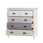 Comò in legno massiccio con 5 cassetti colore bianco grigio e crema 79x40x80H cm - Romantica