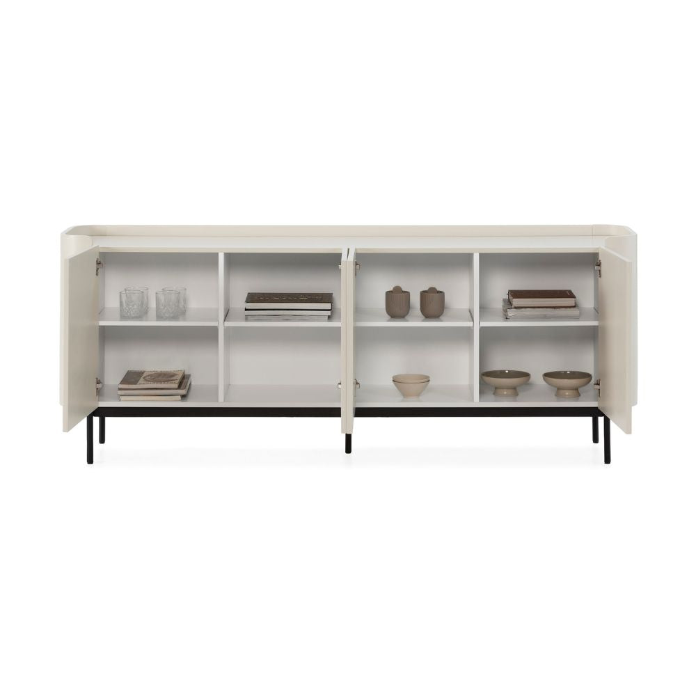 Kommode 4-türig mit Rilleneffekt cremefarben 200x40x80H Willa18924