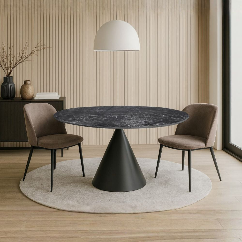 Tavolo rotondo con piano effetto marmo nero 150x150x76H Punto