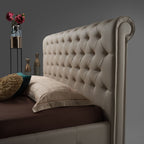 Letto matrimoniale contenitore in ecopelle color tortora 180x223 - Suliba
