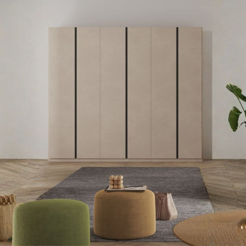 Armadio 6 ante battenti colore cashmere 275 cm con maniglie antracite Londra