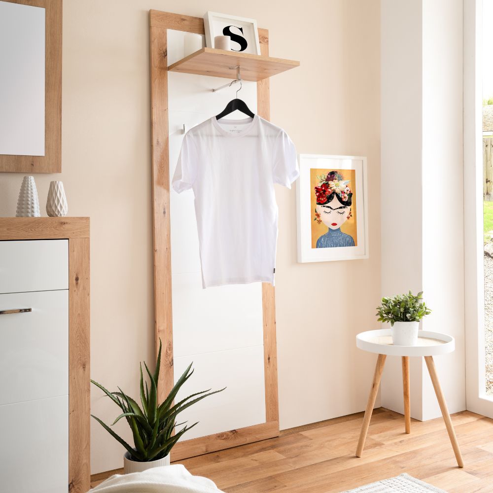 Panneau porte-manteaux 60x190h cm pour entrée couleur chêne et blanc - Wien 43