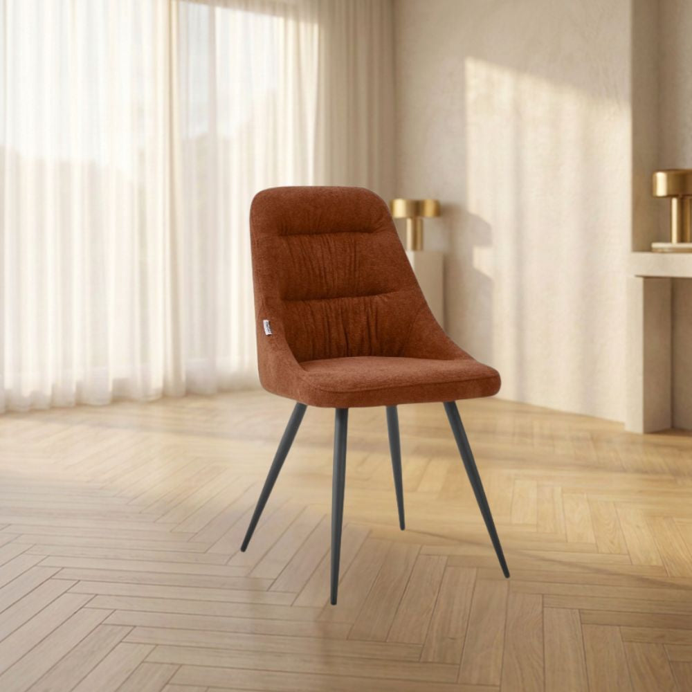 Lot de 2 chaises rembourrées tissu couleur rouille et pieds en métal noir - Cascade