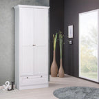 Garderobenschrank/Schuhschrank 80x200h cm mit zwei Türen und Schublade, weiß - Landwood