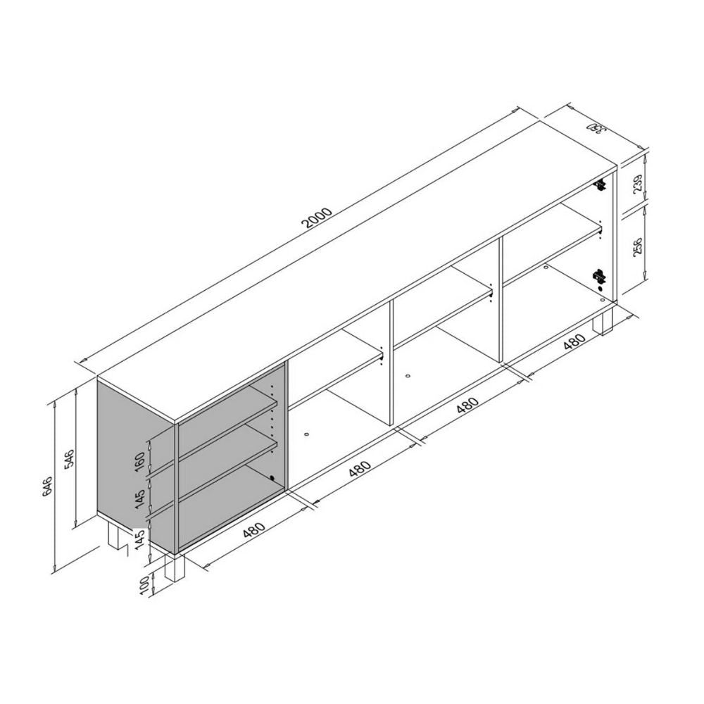 Madia 3 ante porta TV 200x35x64,5 colore bianco rovere Menorca57A
