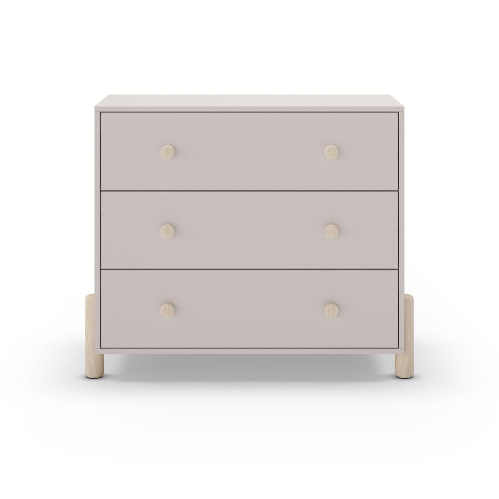 Cassettiera in legno massiccio con 3 cassetti beige e gambe in pino naturale 90x40x80H Enola