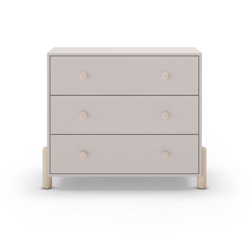 Cassettiera in legno massiccio con 3 cassetti beige e gambe in pino naturale 90x40x80H Enola