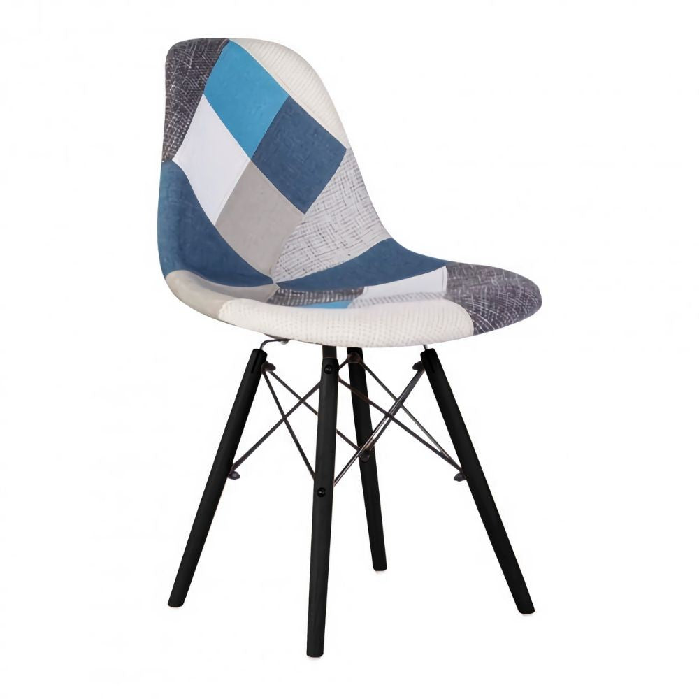 Set 4 sedie tessuto patchwork e gambe legno nero Perdita