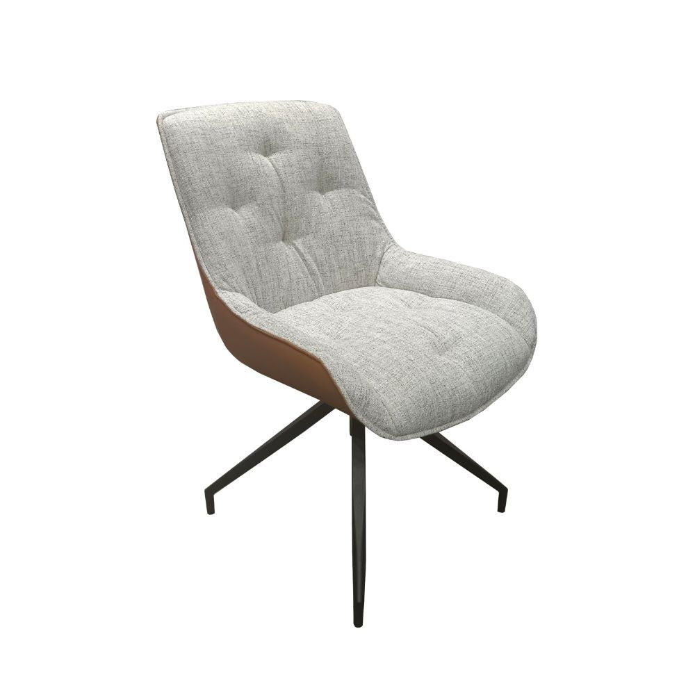 Sedia da pranzo Agora colore marrone chiaro con schienale in ecopelle arancione e gambe nere con base fissa