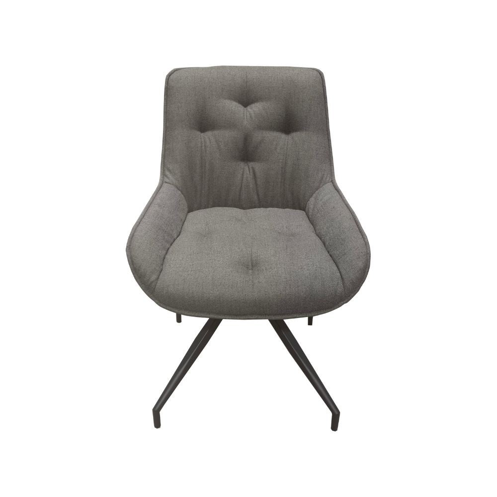 Sedia da pranzo Agora colore grigio chiaro con schienale in ecopelle grigio e gambe nere con base fissa
