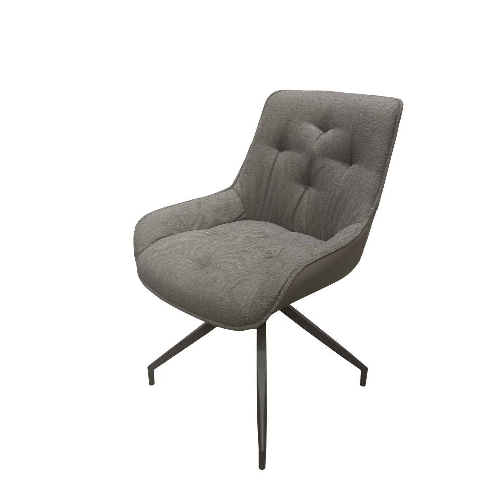 Sedia da pranzo Agora colore grigio chiaro con schienale in ecopelle grigio e gambe nere con base fissa