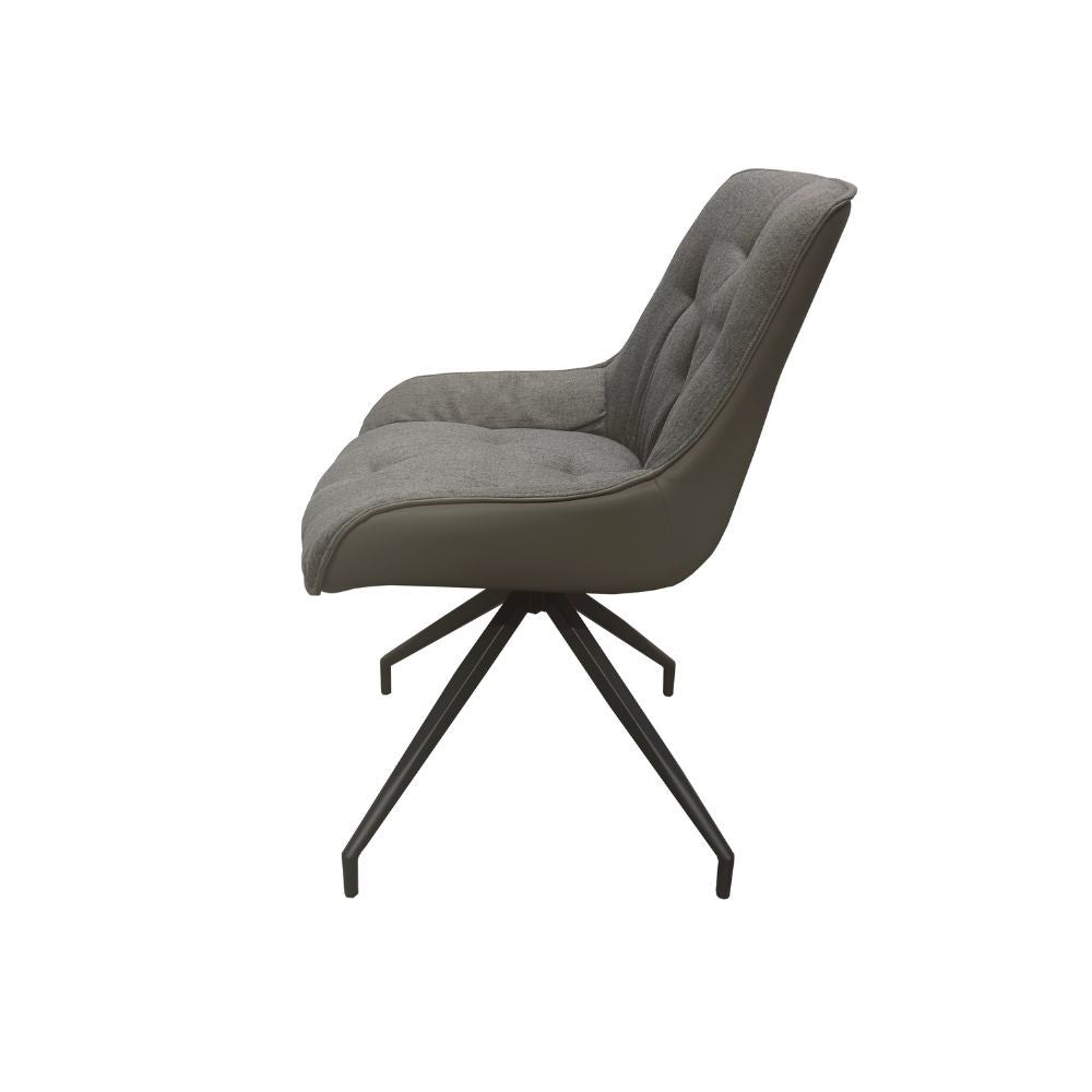 Sedia da pranzo Agora colore grigio chiaro con schienale in ecopelle grigio e gambe nere con base fissa