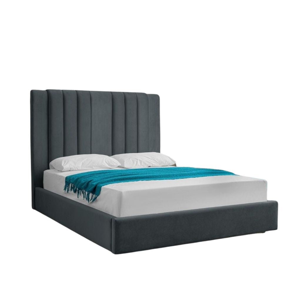 Letto matrimoniale con contenitore in tessuto vogue colore blu pacific - Stefy