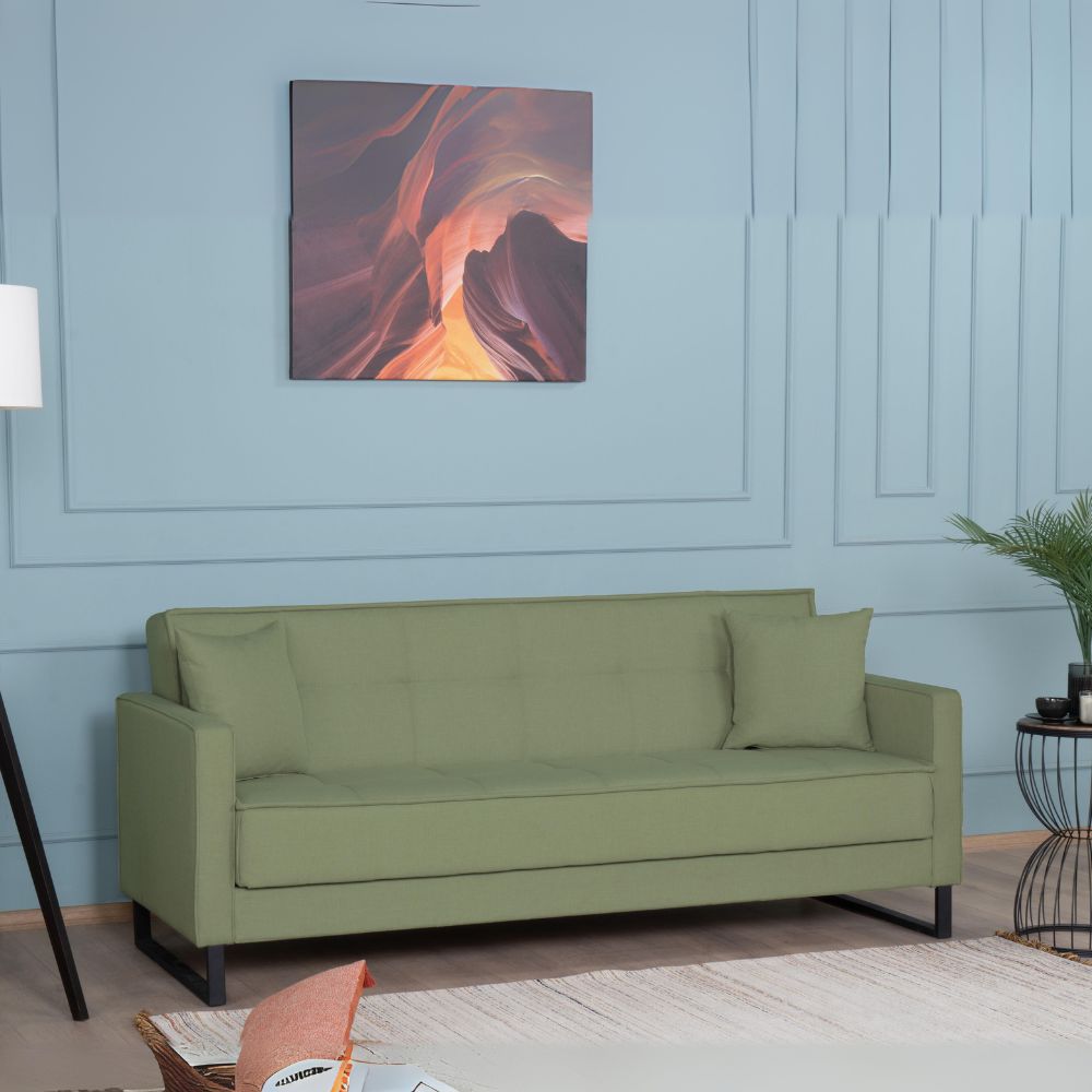 Divano letto con contenitore 3 posti in vellutino colore verde oliva - Legen