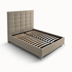 Letto matrimoniale contenitore con testiera alta in tessuto colore cappuccino - NapoliGrande
