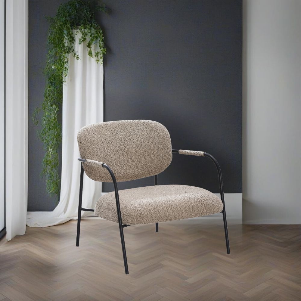Fauteuil en tissu bouclette et structure en métal Nat tourterelle