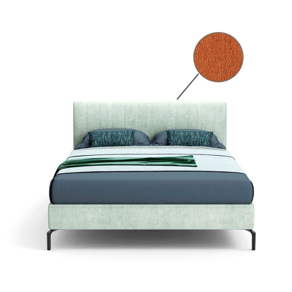 Letto matrimoniale con contenitore e testiera cuciture verticali colore arancio - Aki