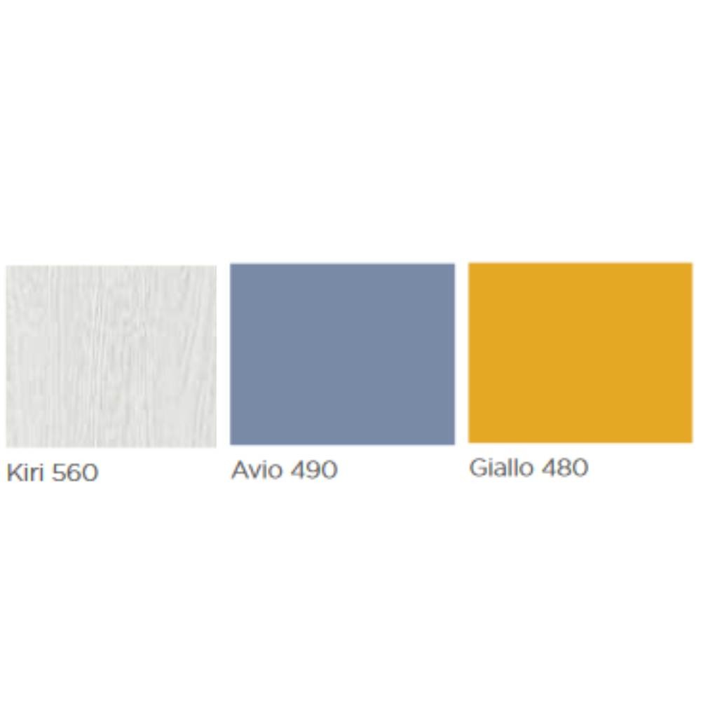Cameretta soppalco con 3 letti colore kiri avio e giallo - Milly