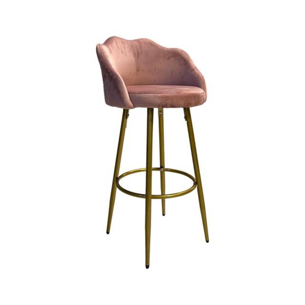 Tabouret coquillage en velours rose et pieds en métal doré - Orel