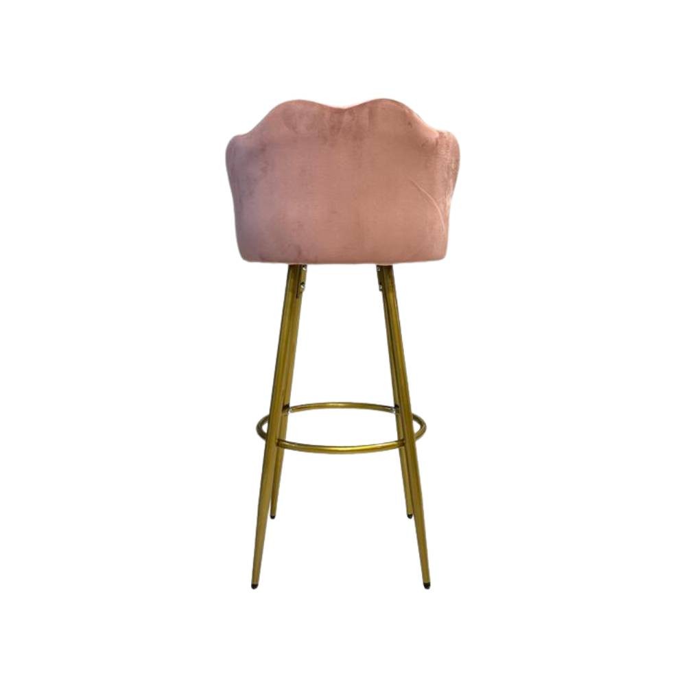 Tabouret coquillage en velours rose et pieds en métal doré - Orel