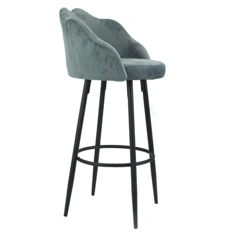 Tabouret coquillage en velours gris et pieds en métal noir mat - Orel