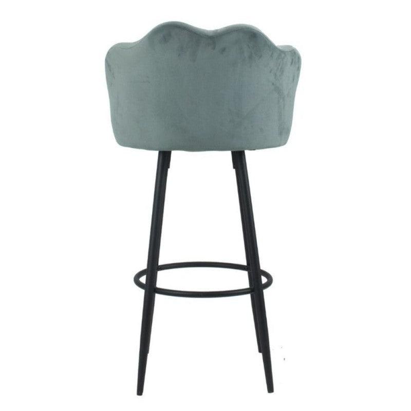 Tabouret coquillage en velours gris et pieds en métal noir mat - Orel