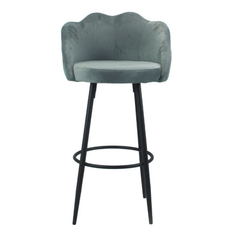 Tabouret coquillage en velours gris et pieds en métal noir mat - Orel