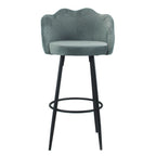 Tabouret coquillage en velours gris et pieds en métal noir mat - Orel