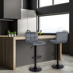 Tabouret réglable avec assise en velours gris et base en métal noir mat - Mosva