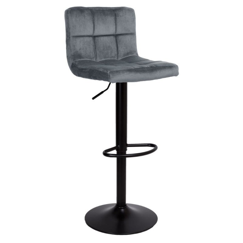 Tabouret réglable avec assise en velours gris et base en métal noir mat - Mosva