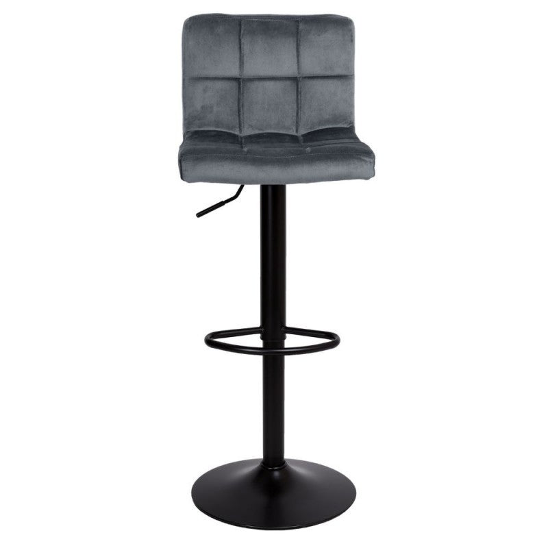 Tabouret réglable avec assise en velours gris et base en métal noir mat - Mosva