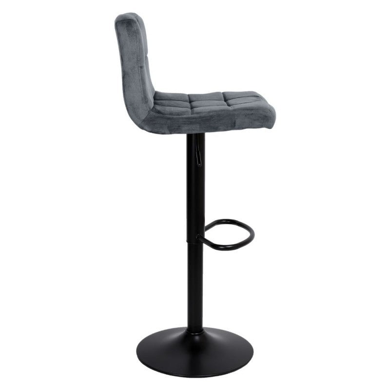 Tabouret réglable avec assise en velours gris et base en métal noir mat - Mosva
