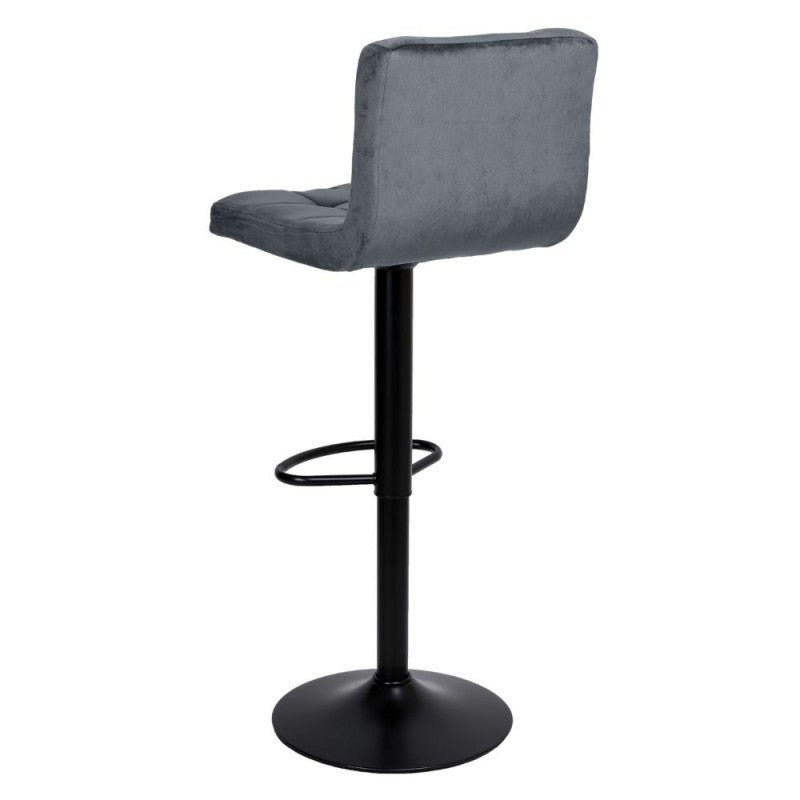Tabouret réglable avec assise en velours gris et base en métal noir mat - Mosva