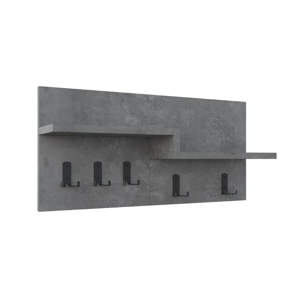 Appendiabiti a muro con mensole e 5 ganci Harmon colore retro grey