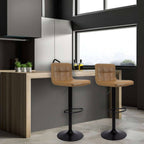 Sgabello regolabile con seduta in ecopelle color ruggine e base in metallo nero opaco - Mosva