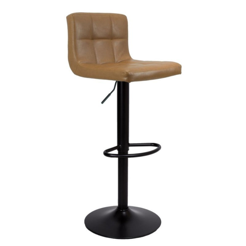 Sgabello regolabile con seduta in ecopelle color ruggine e base in metallo nero opaco - Mosva