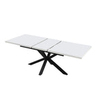 Ausziehbarer Tisch mit weißer Tischplatte und schwarzen Beinen 160x90 cm – Mirk