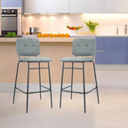 Hocker mit Sitz und Rückenlehne aus grauem Samt und schwarzen Metallbeinen - Ross