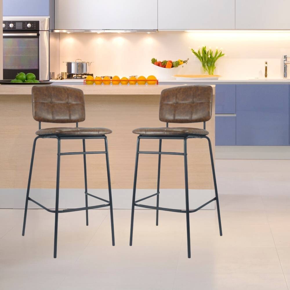 Sgabello con seduta e schienale in ecopelle colore mattone e gambe nere - Ross