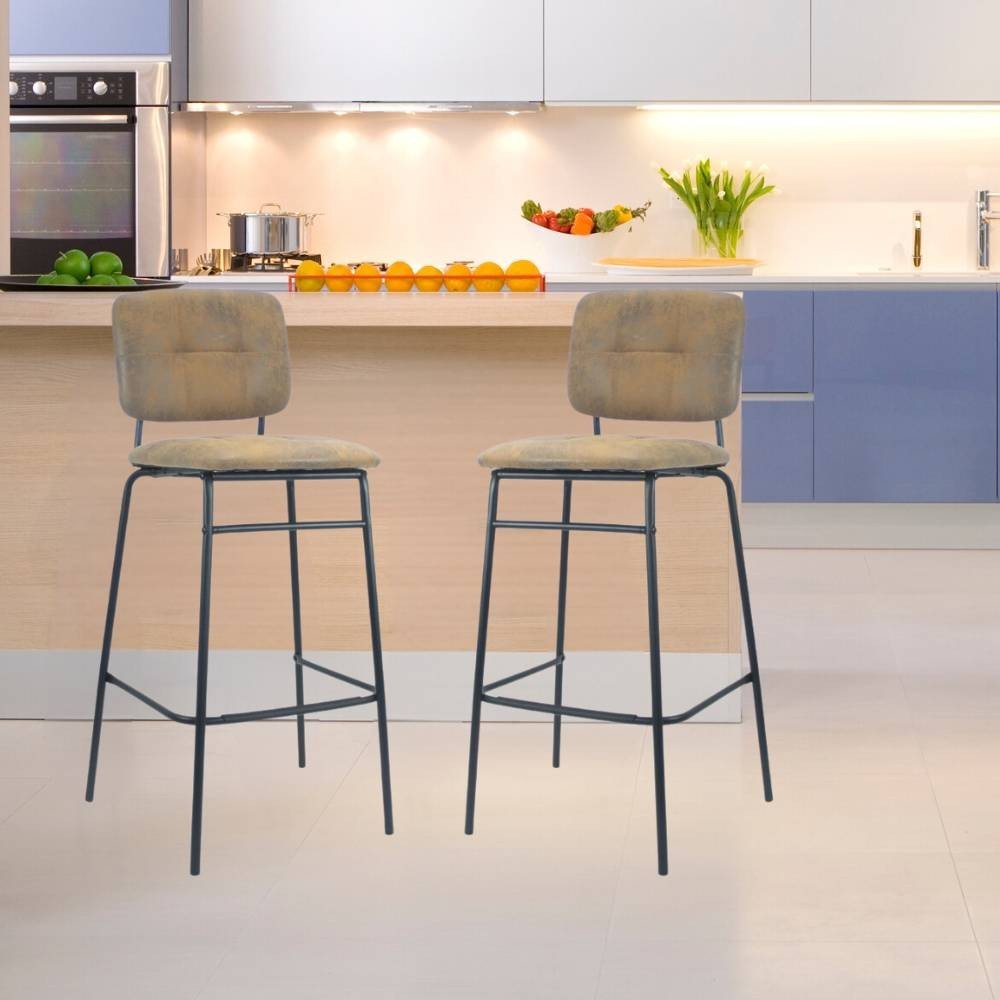 Sgabello con seduta e schienale in velluto colore ruggine e gambe nere - Ross