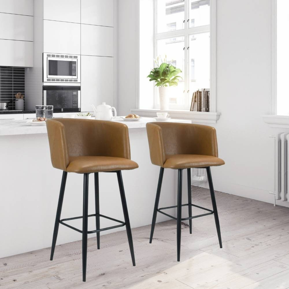 Hocker mit umhüllender Rückenlehne aus taubengrauem Kunstleder und mattschwarzen Beinen - Limin
